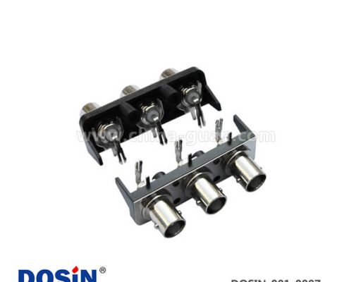 三同軸bnc連接器射頻母頭彎式50歐姆黑色塑膠外殼PCB板端