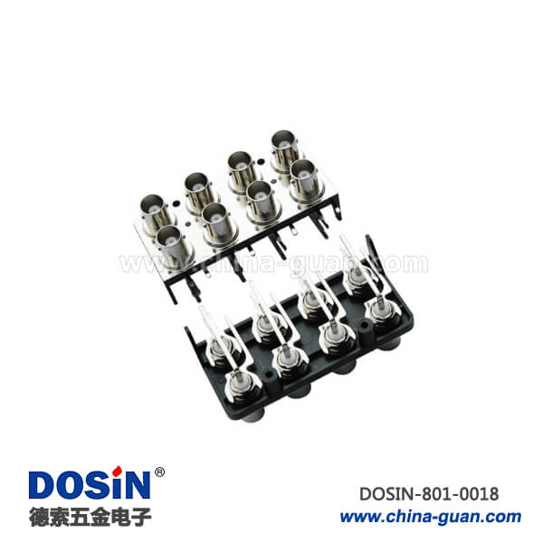 801-0018 bnc同軸連接器8軸射頻黑色塑膠外殼母頭50歐姆彎式PCB板端座