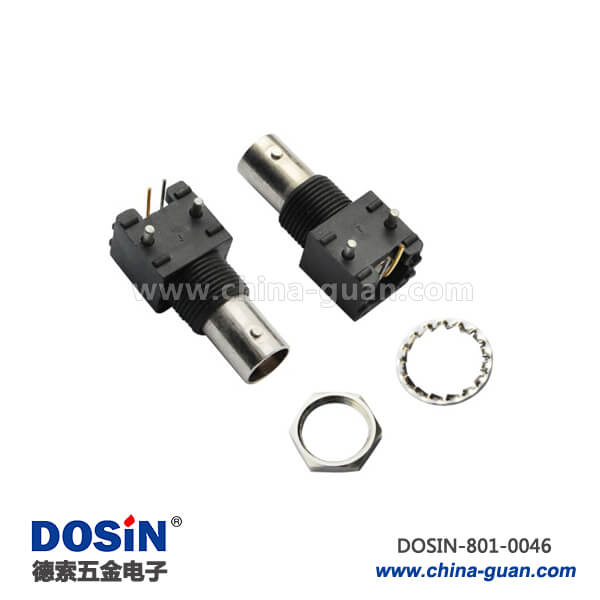 50歐姆bnc射頻同軸連接器黑色外殼彎式母頭絕緣PCB板端