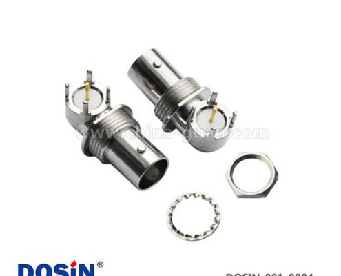 BNC接口鋅合金母頭彎頭4腳射頻同軸連接器PCB板端