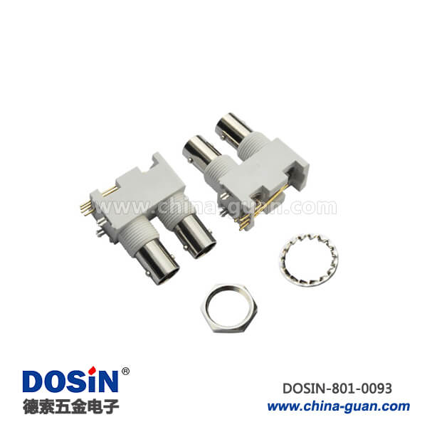 801-0093 bnc座彎式引腳白色塑膠外殼絕緣母頭射頻同軸連接器PCB板