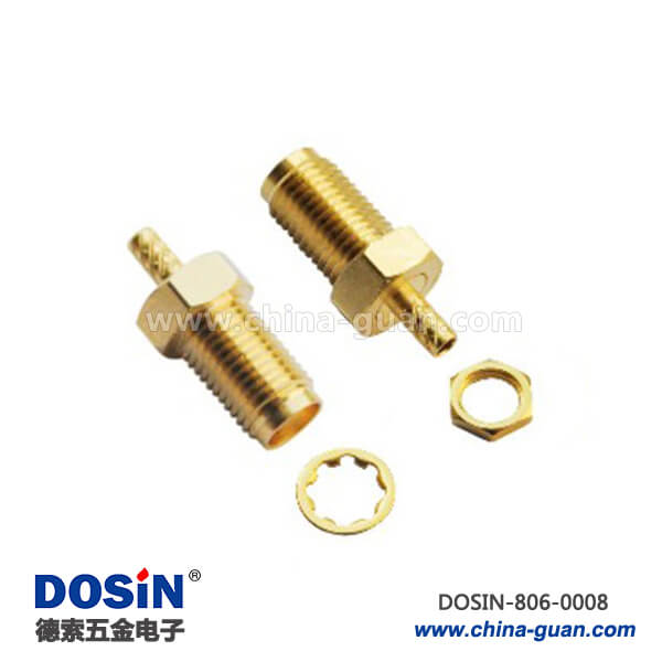 sma射頻同軸連接器直式鍍金壓接穿墻式母頭線纜