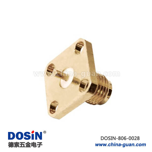 深圳同軸連接器直式母頭4孔方形法蘭盤(pán)焊接面板安裝sma