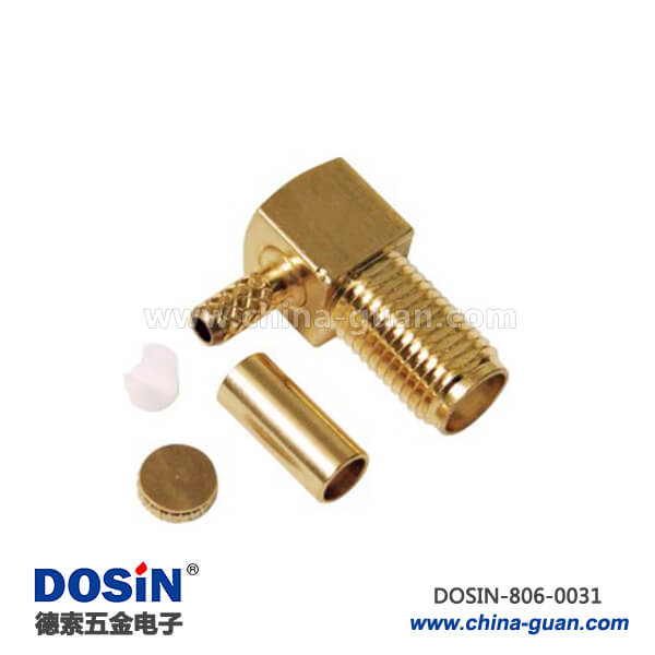 同軸連接器接頭sma射頻彎式鍍金壓接式母頭