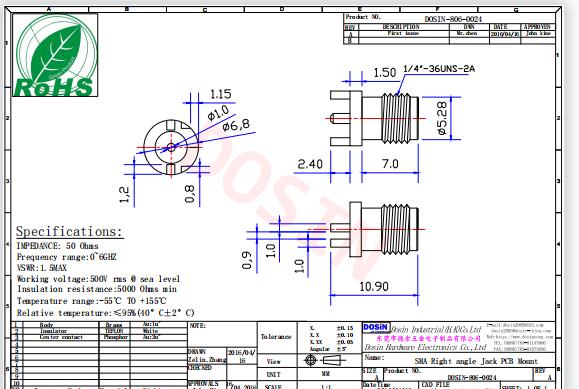 sma;連接器射頻同軸直式鍍金PCB插座板端