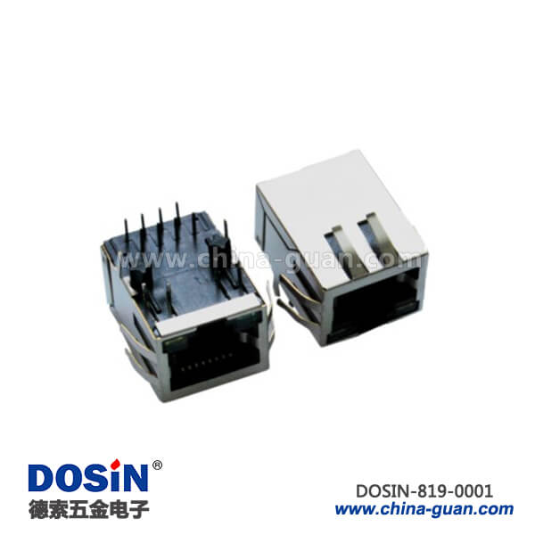 90度超薄型RJ45連接器插座帶EMI彈片帶LED燈