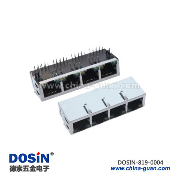 四頭rj45連接器屏蔽帶led燈emi彈片pcb板端