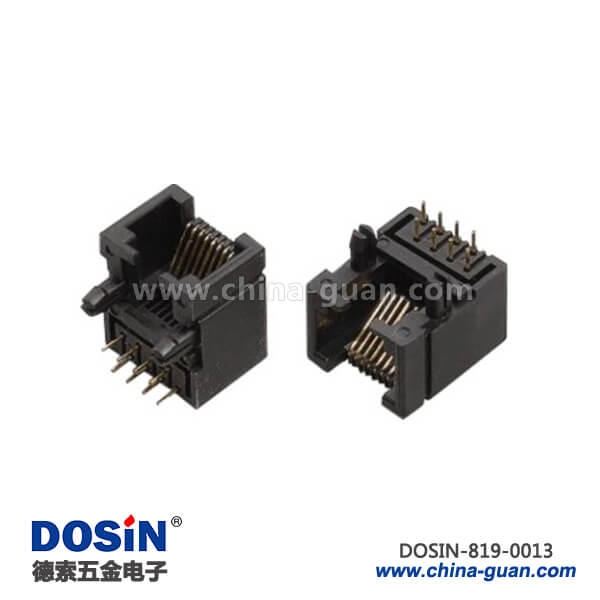 90度插件RJ45網(wǎng)絡(luò)接口8P8C非屏蔽全塑開口朝下帶定位柱