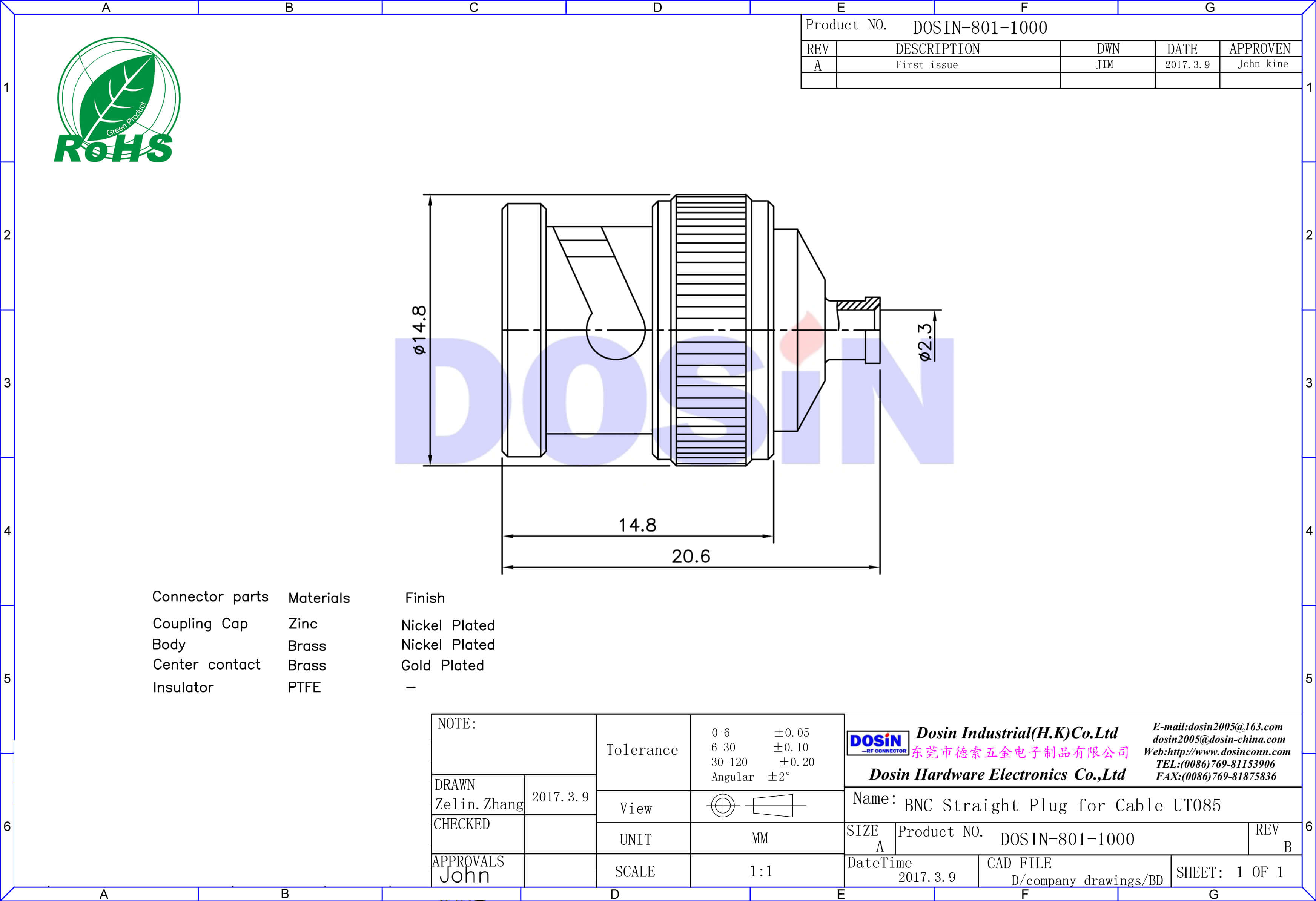 BNC連接器 50歐姆 公頭同軸線 焊接直式鋅合金
