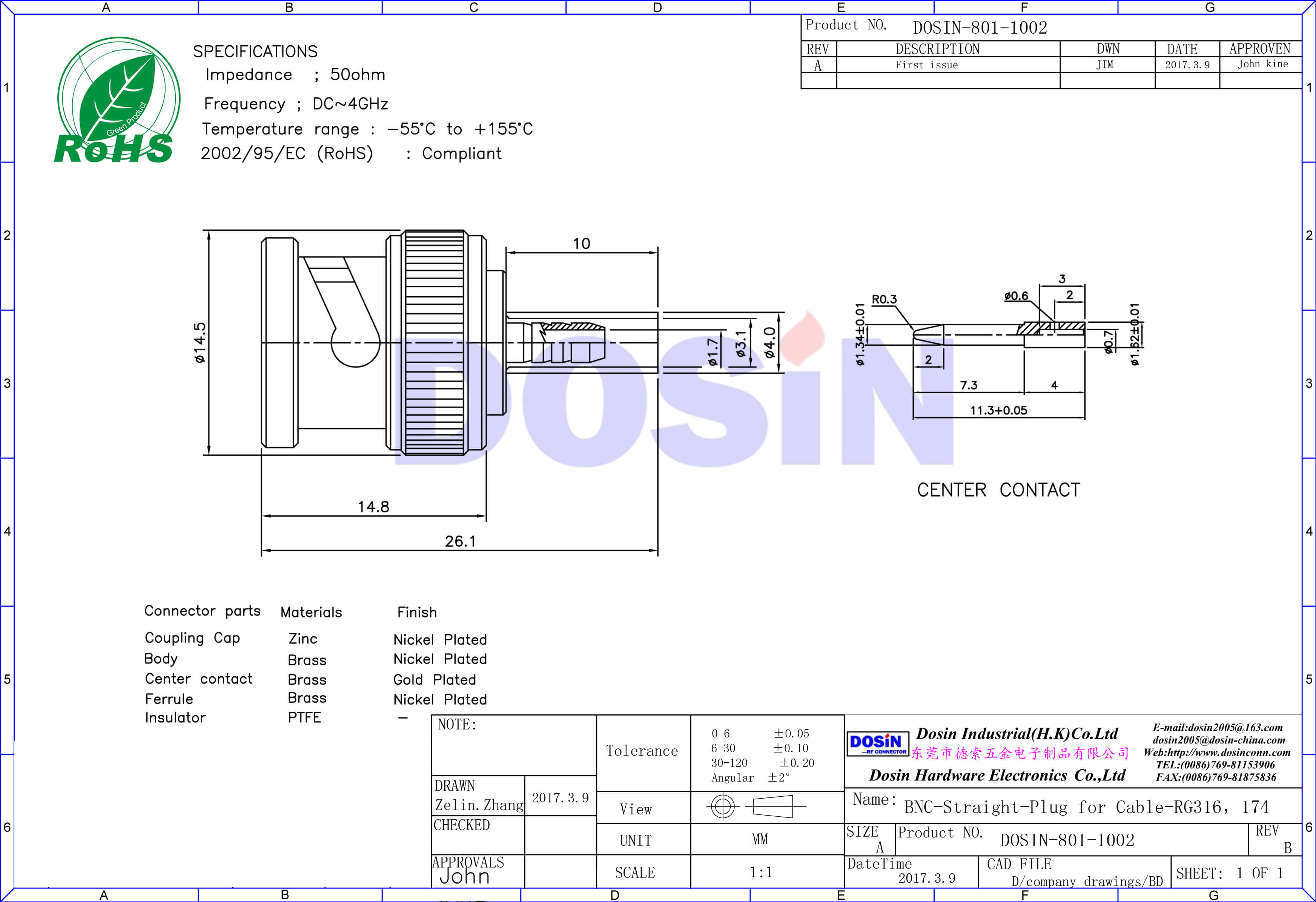 bnc公頭焊線式 直式射頻同軸電纜連接器