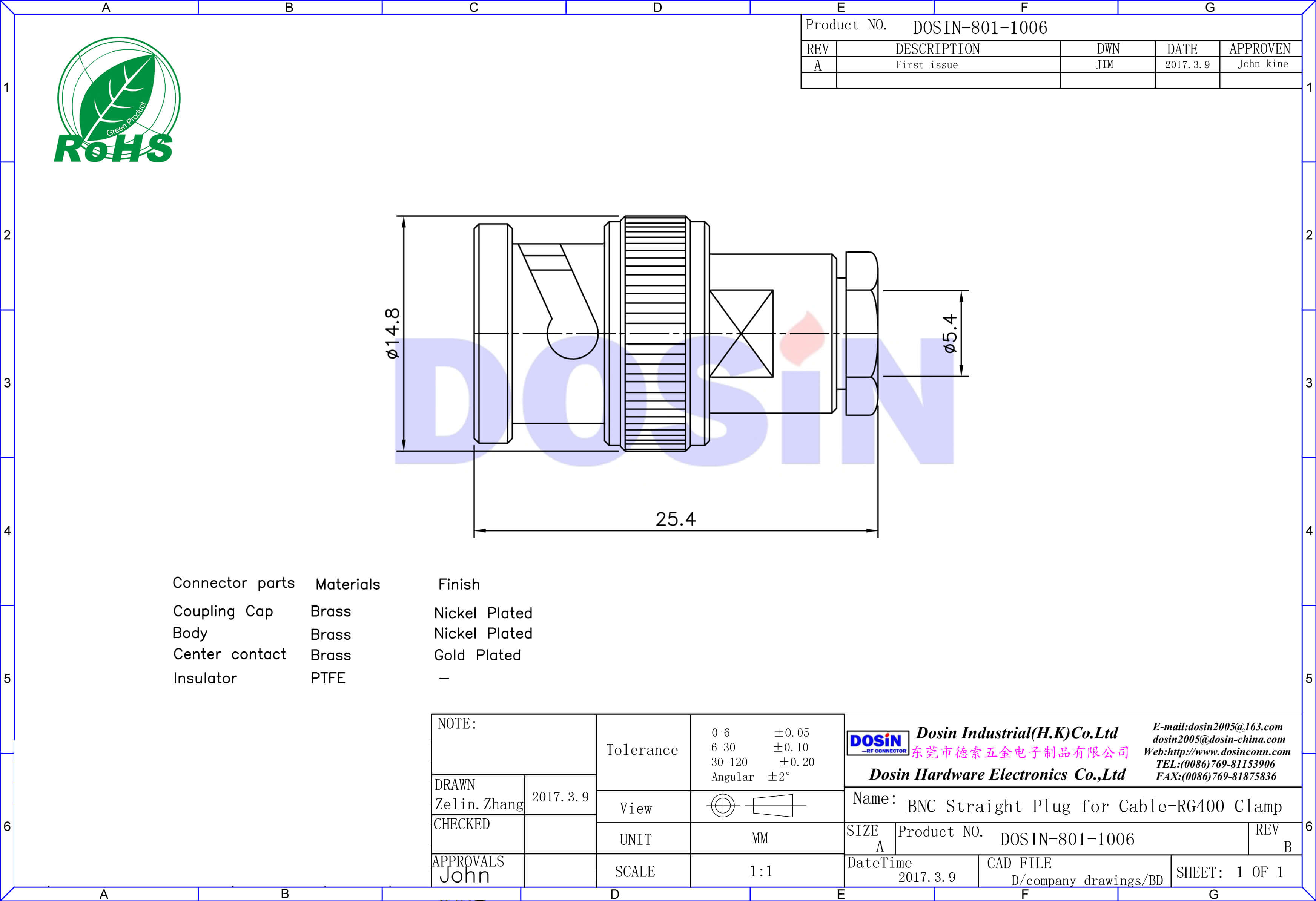 BNC 50歐姆公頭 電纜連接器直式射頻同軸