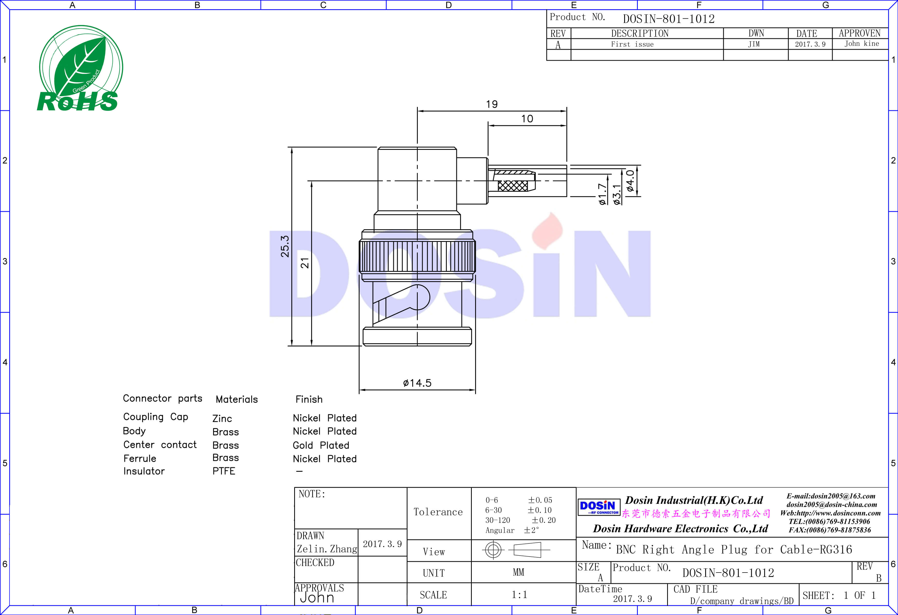 BNC公頭壓接彎式50歐射頻同軸線纜連接器