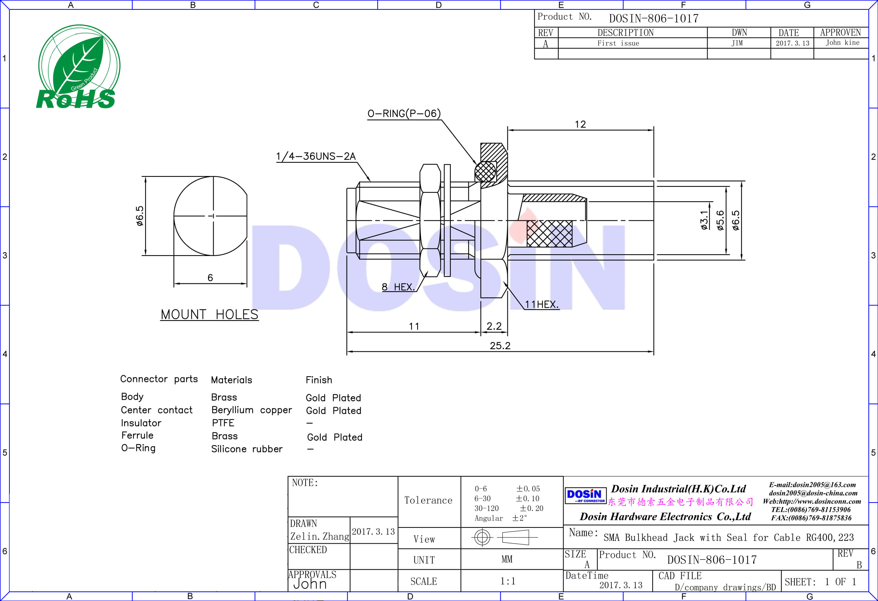 sma穿墻防水母頭直式射頻同軸線纜RG440，223
