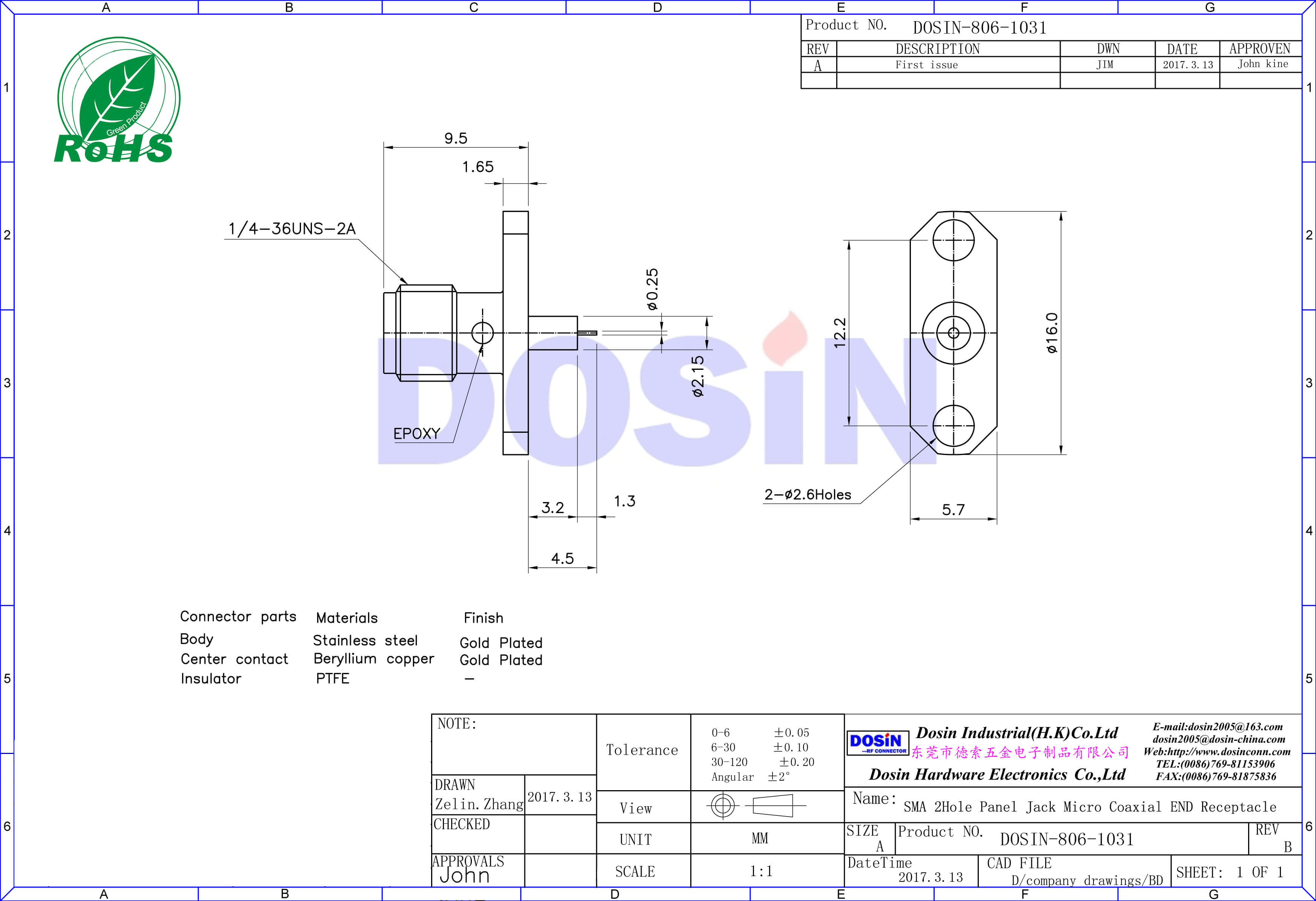 SMA母頭板端法蘭盤(pán)2孔射頻同軸連接器直式延長(zhǎng)鐵氟龍面板安裝