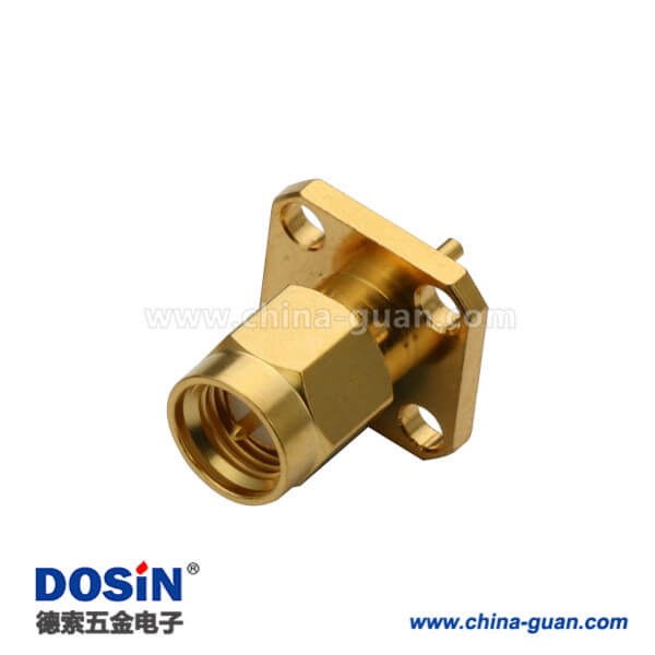 SMA板端連接器射頻同軸鍍金4孔法蘭盤公頭