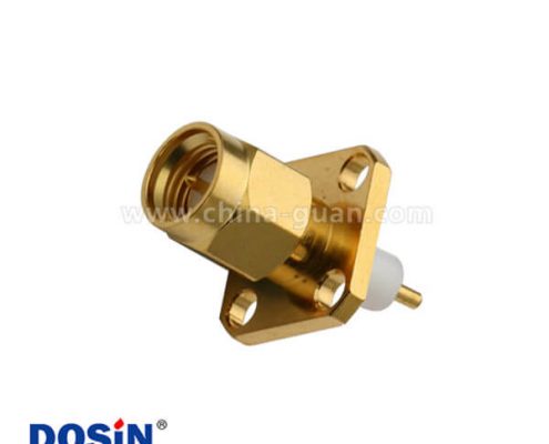 SMA 射頻連接器4孔法蘭盤公頭樹脂灌膠延長(zhǎng)鐵氟龍面板安裝