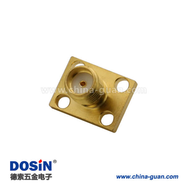 sma視頻插頭母頭射頻同軸連接器4孔方形法蘭盤直式面板安裝
