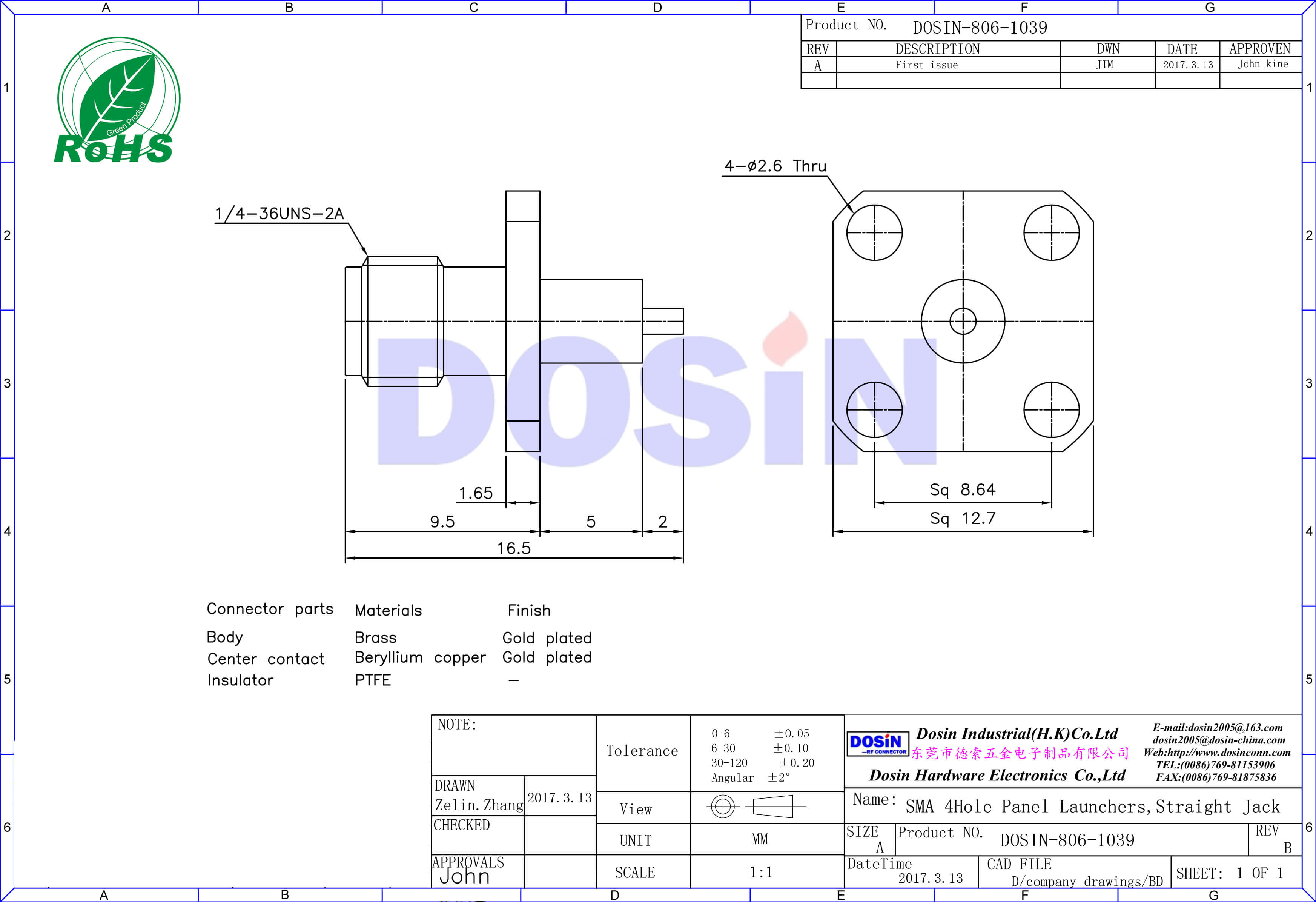 sma4孔法蘭盤(pán)鍍金面板安裝電視視頻接頭射頻同軸連接器