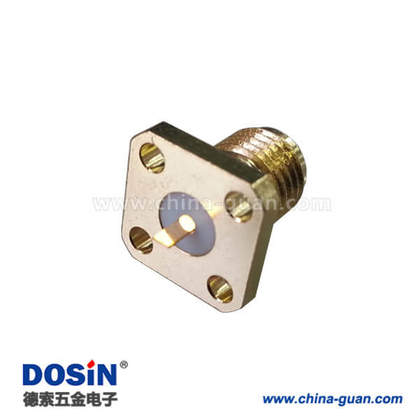 SMA連接器直式母頭4孔法蘭盤樹(shù)脂灌膠SMA面板安裝板端同軸音頻