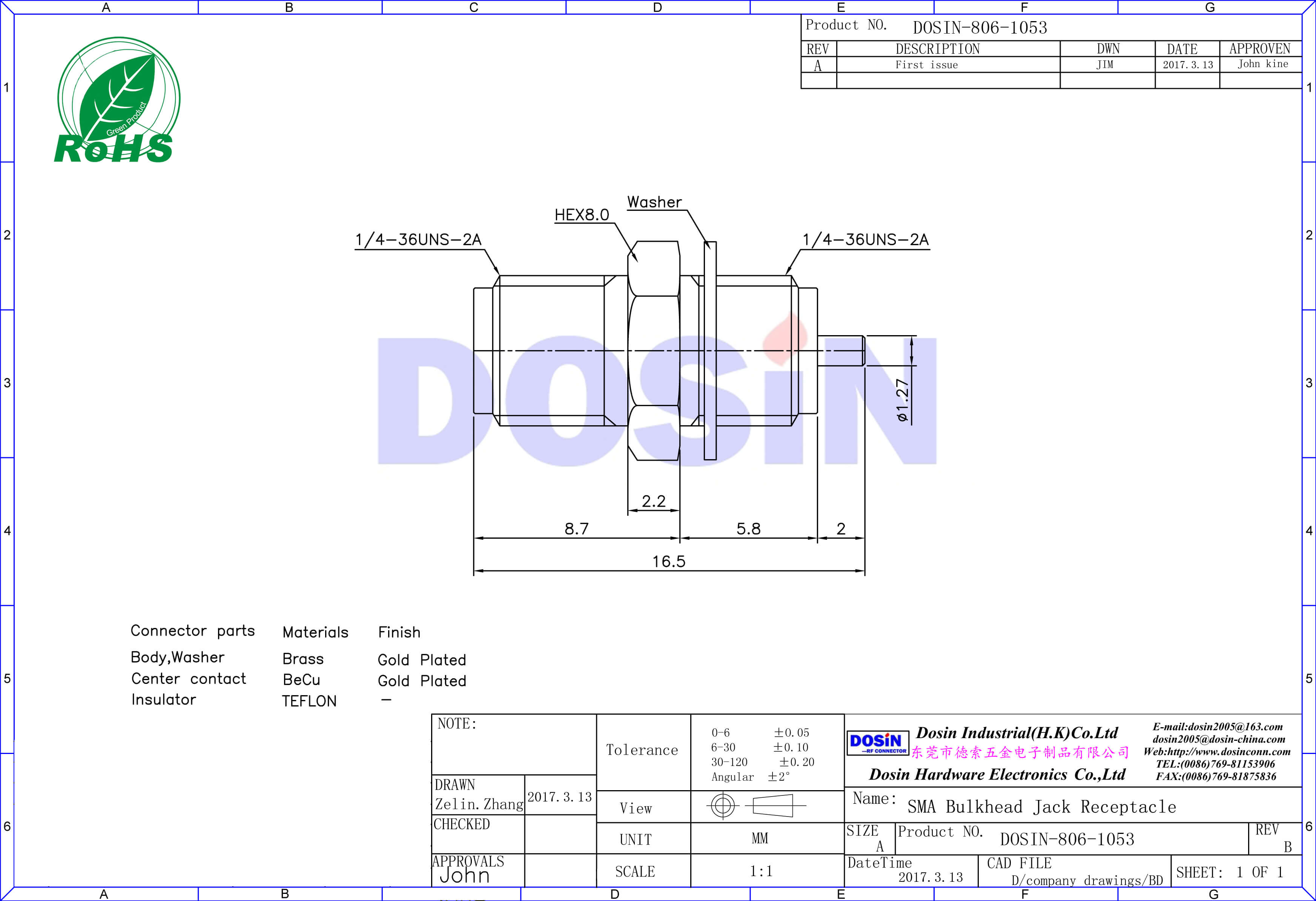 SMA鍍金直式母頭轉(zhuǎn)母頭穿墻式面板安裝電視線(xiàn)SMA接頭