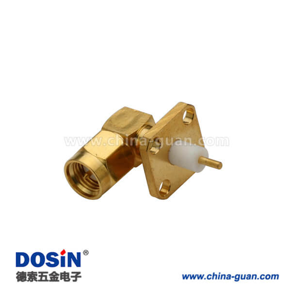 SMA彎式公頭板端電視連接器4孔方形法蘭盤面板安裝