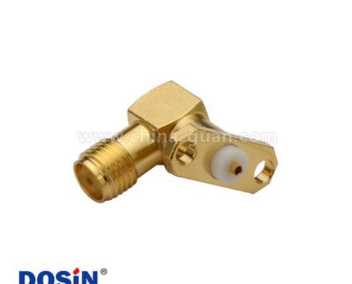 SMA鍍金彎式2孔法蘭連接器面板安裝帶延長鐵氟龍母頭