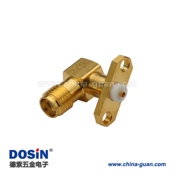 SMA接頭彎式兩孔法蘭面板安裝鍍金母頭