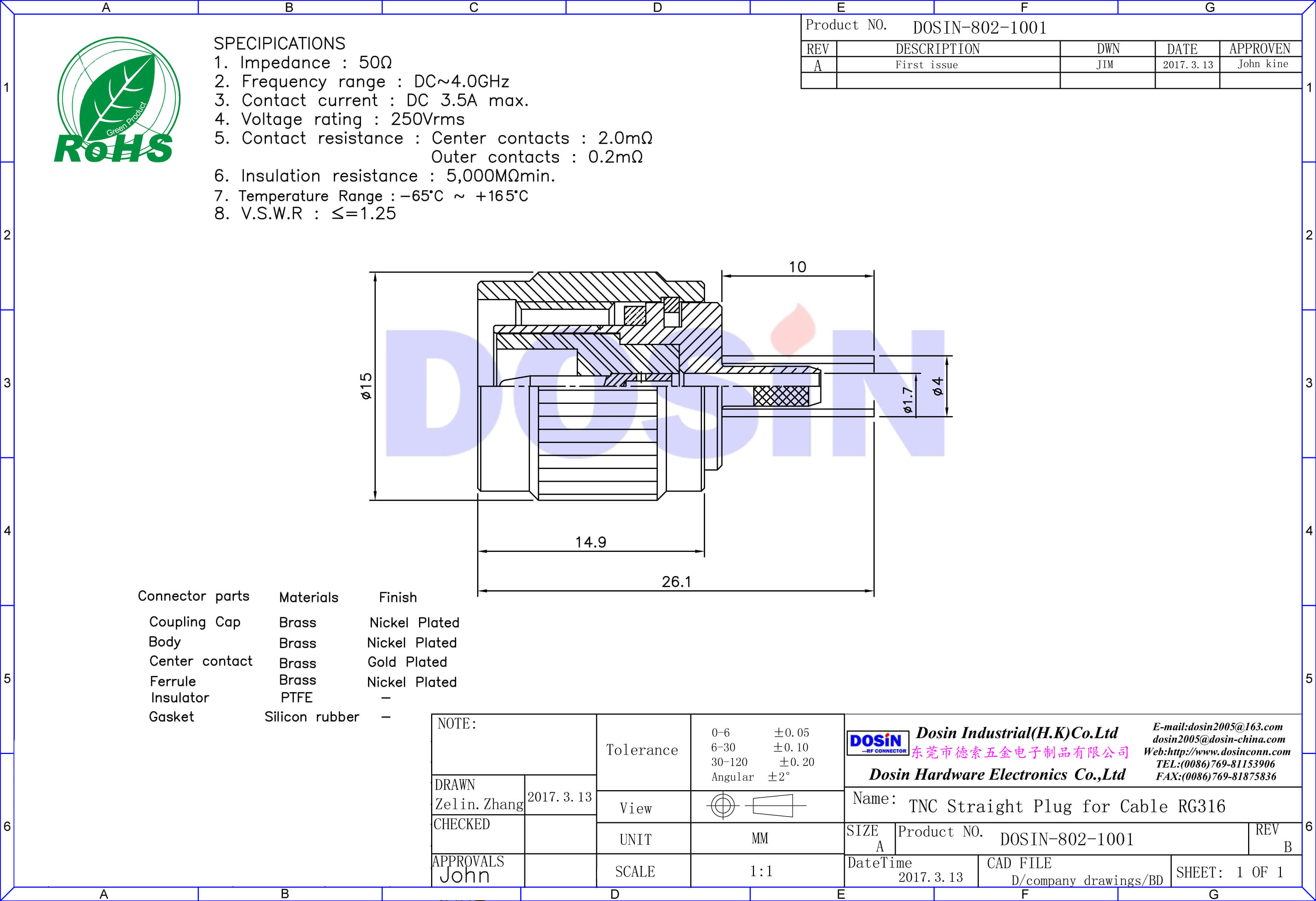 tnc連接頭直式壓接公頭同軸線纜接線RG316