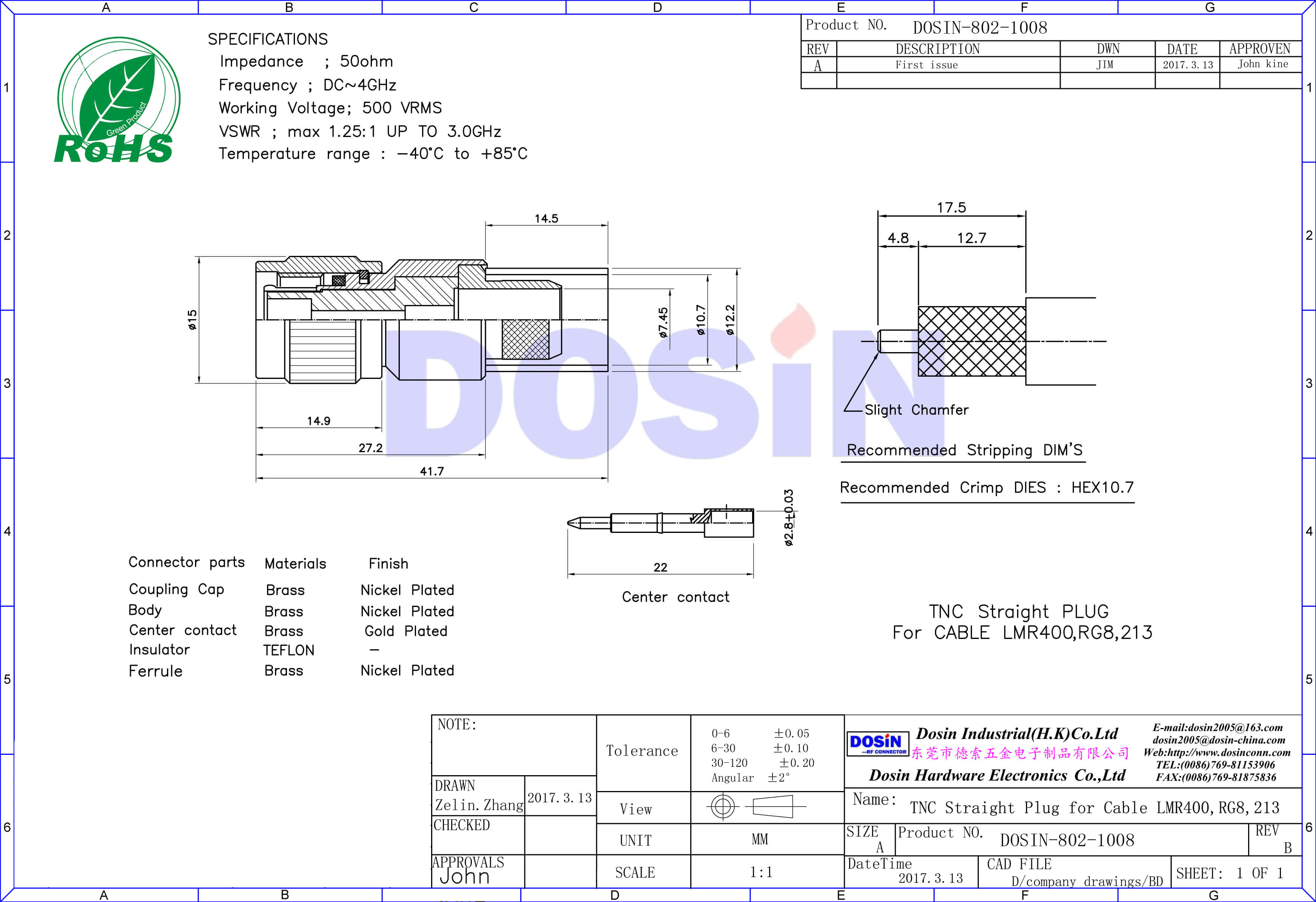 tnc連接器直式壓接公頭同軸線(xiàn)纜接線(xiàn)LMR400,RG8,213