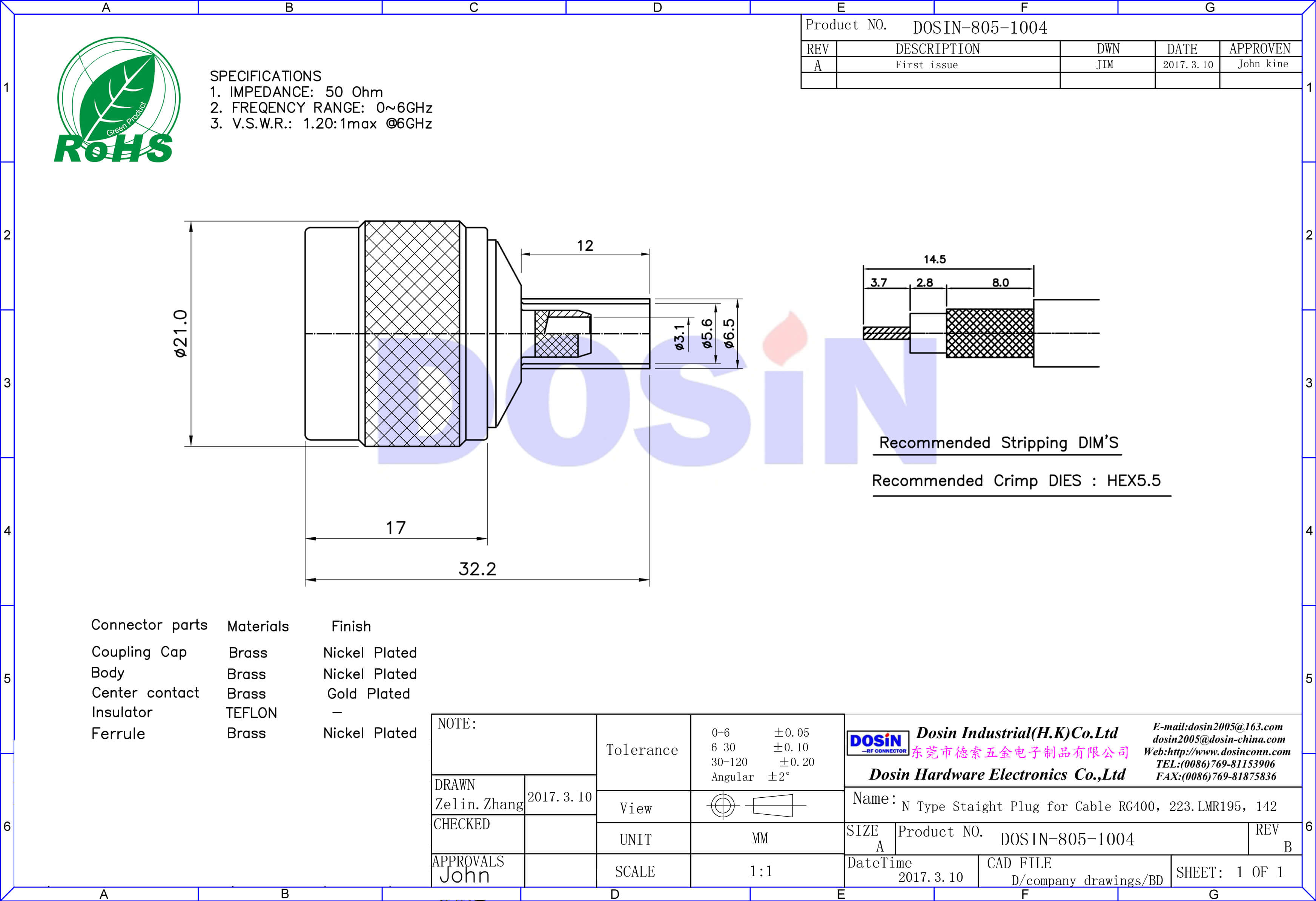 N頭公頭壓接式連接線RG400,233.LMR194,142