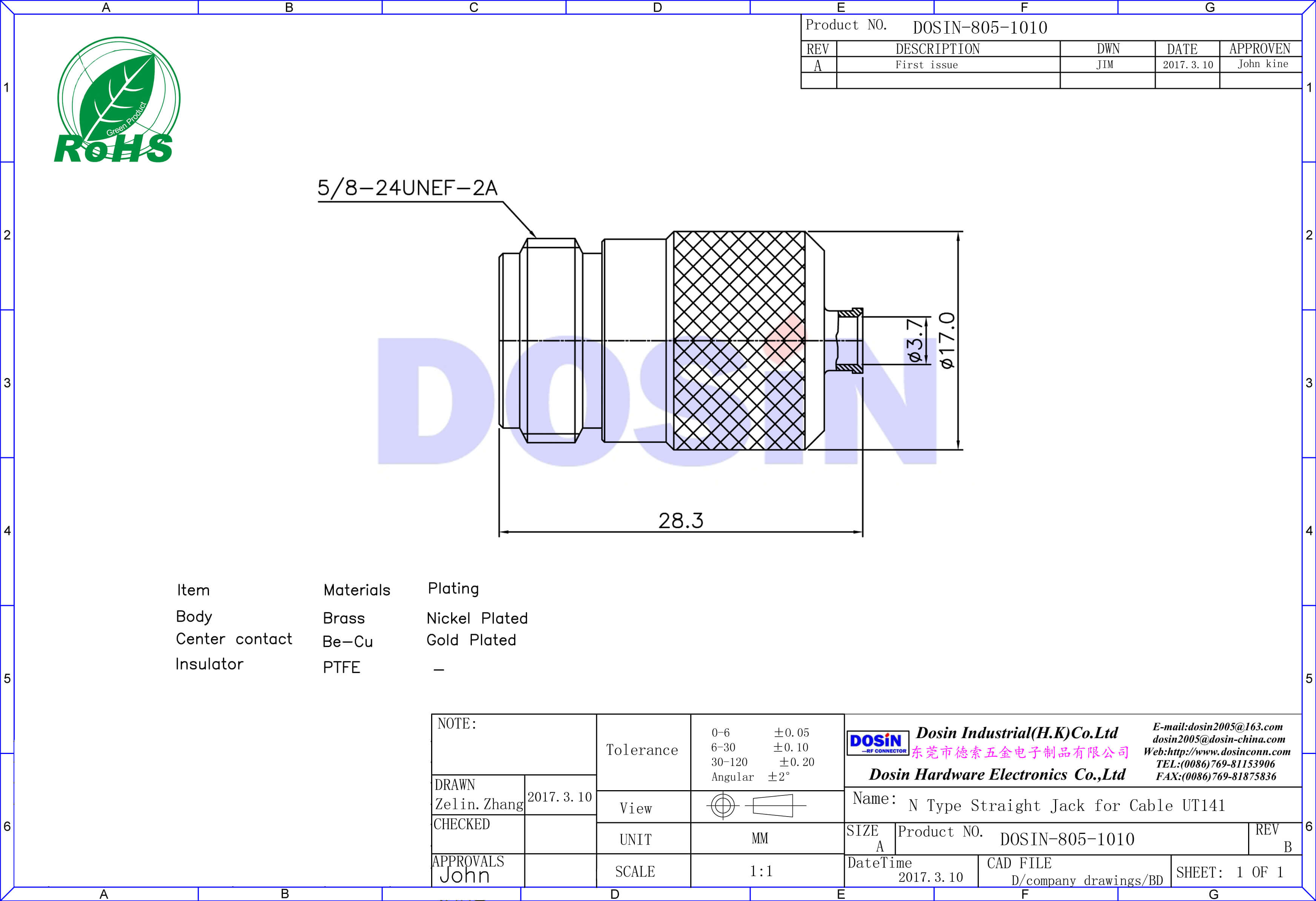 N頭母頭直式焊接連接線UT141射頻同軸連接器