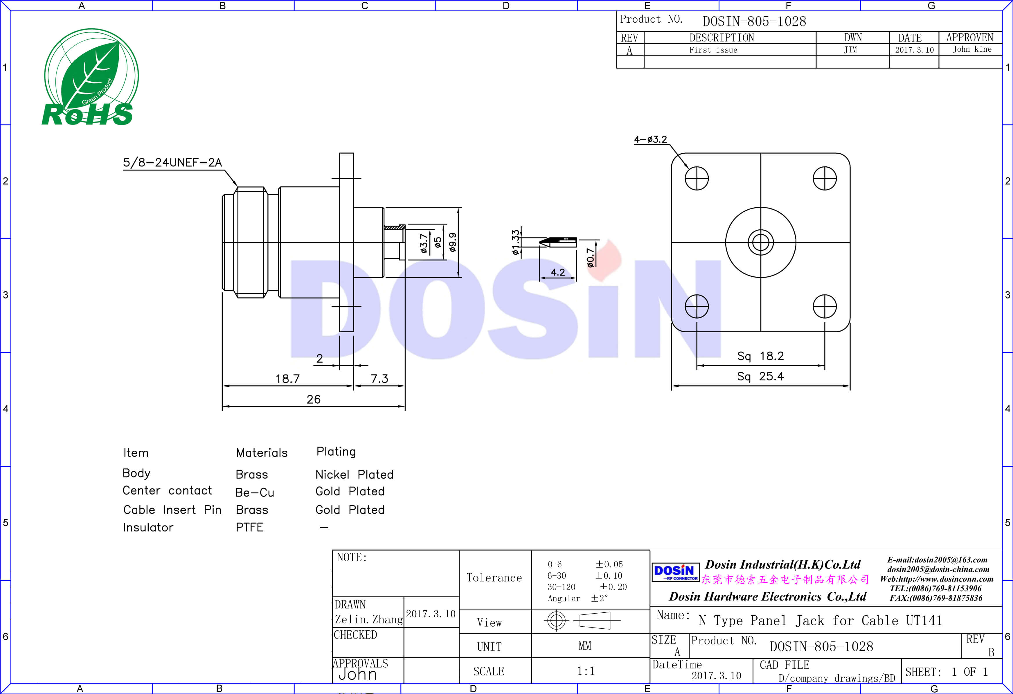 n頭母頭射頻同軸插座4孔法蘭盤(pán)面板連接線UT14