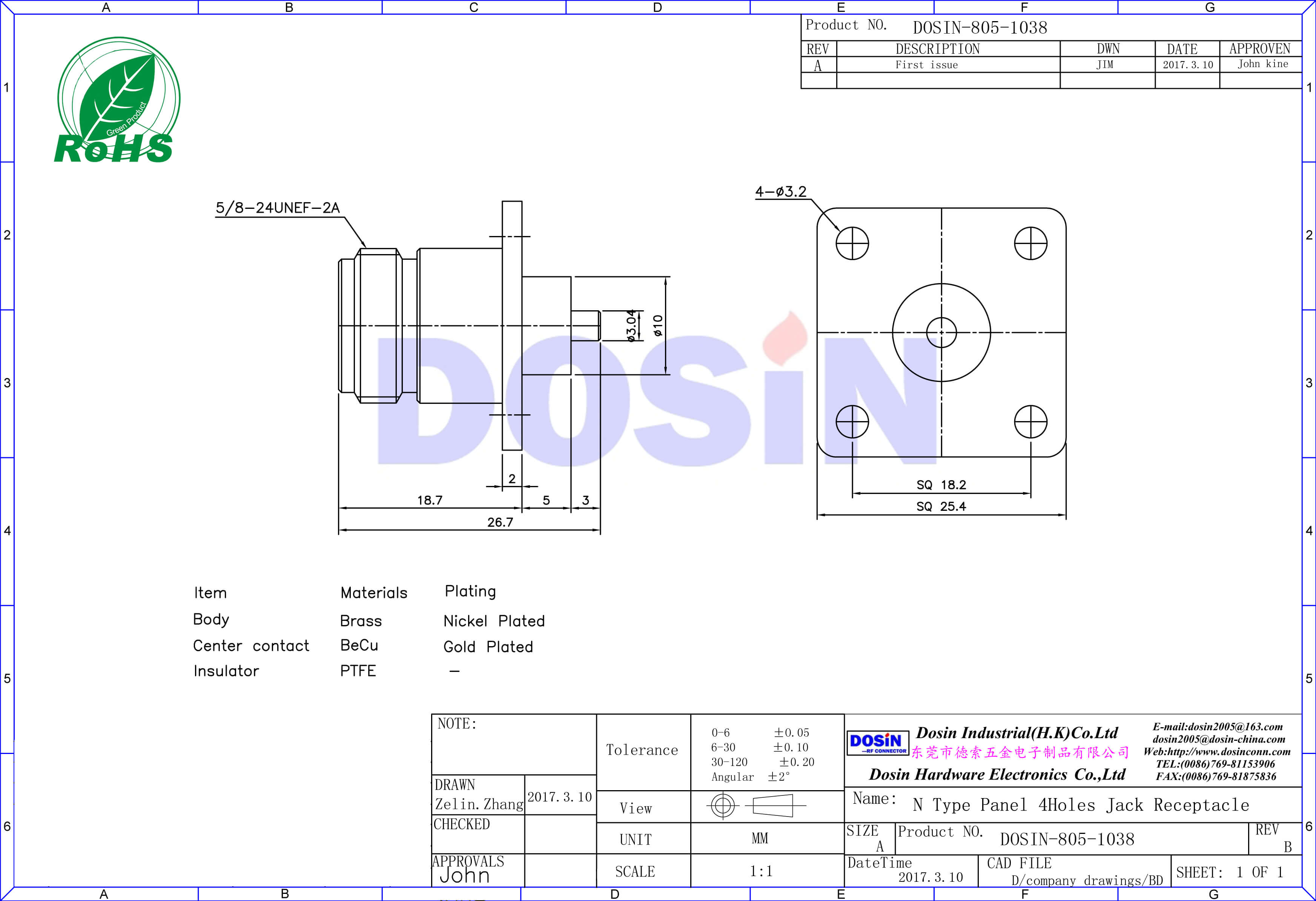 n母頭型射頻同軸連接器4孔法蘭盤電視高清接頭