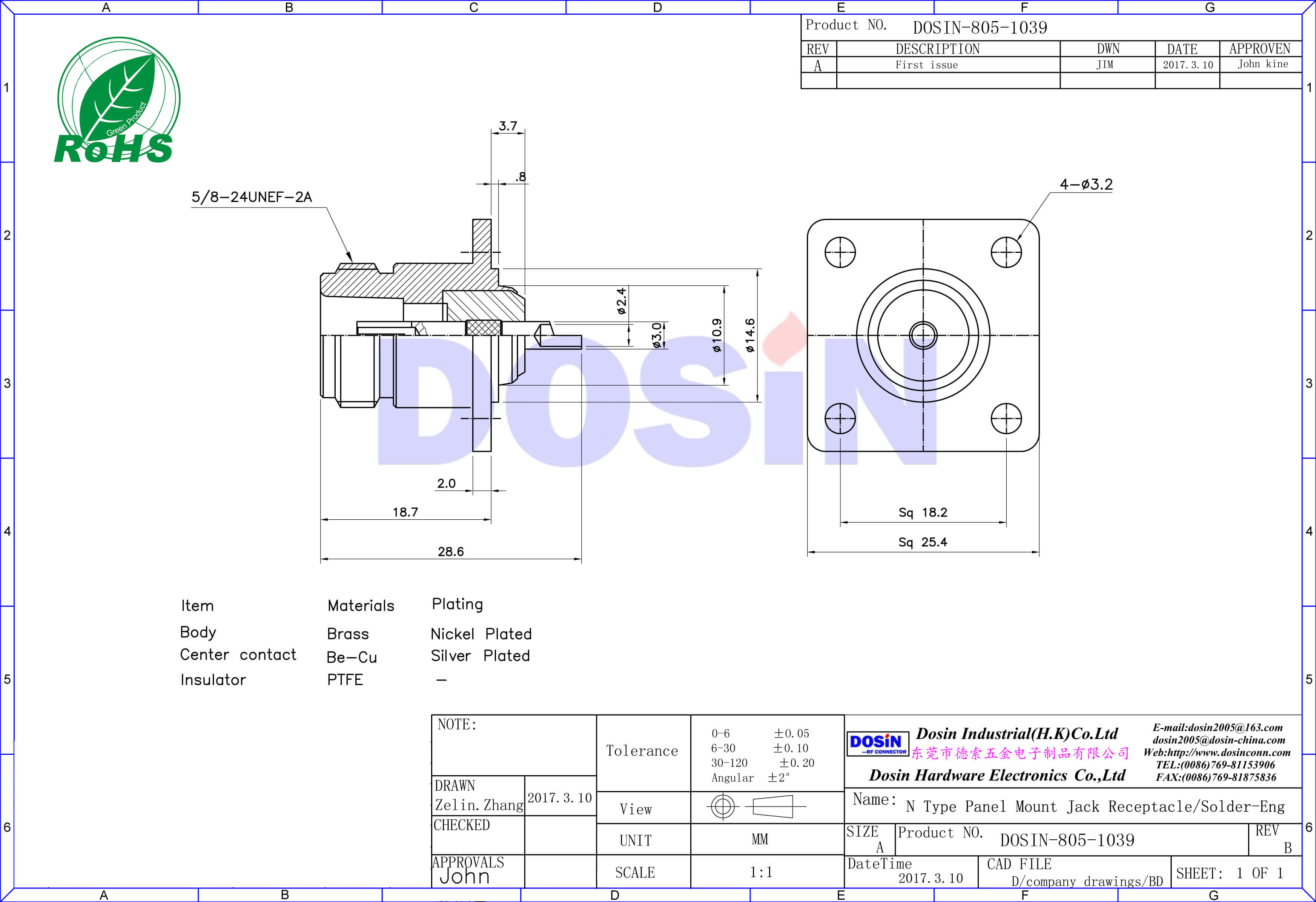 n型連接器插座直式母頭4孔法蘭盤面板安裝