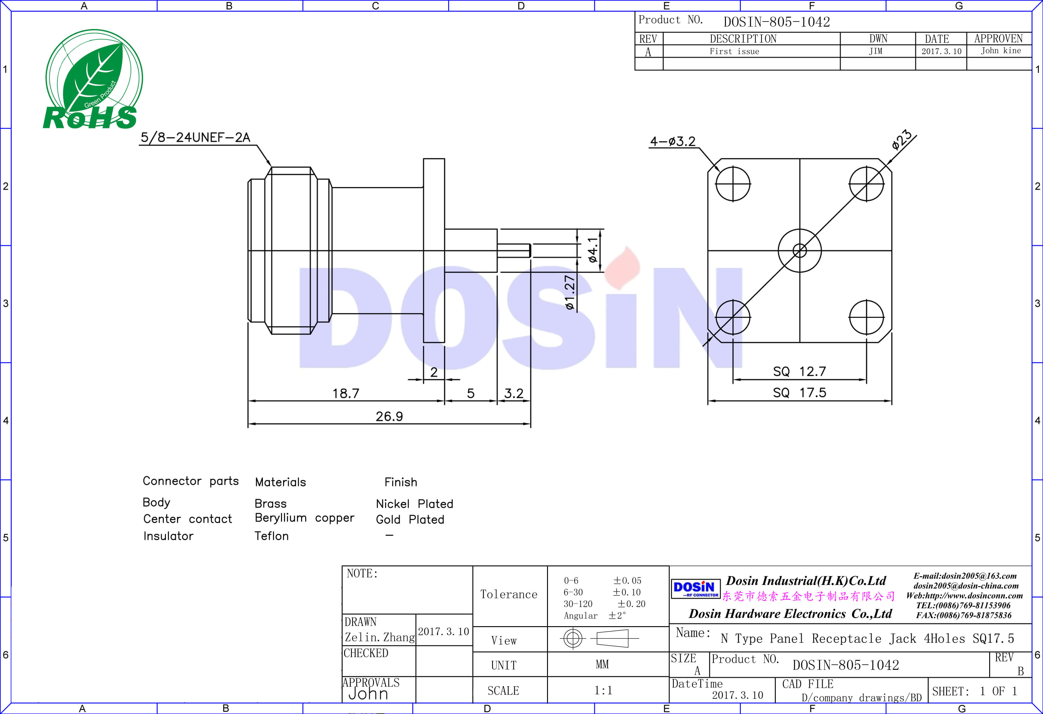  n接頭射頻同軸連接器母頭直式4孔法蘭盤(pán)