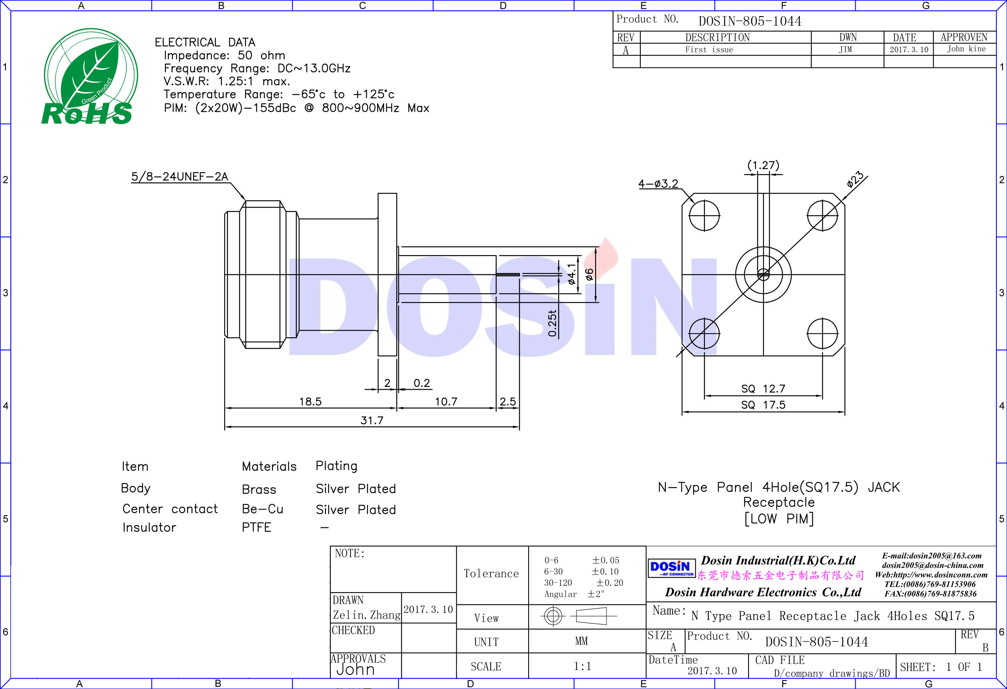 n頭母頭有線電視連接頭4孔法蘭盤方板連接器