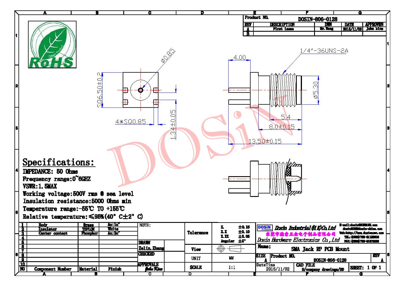 SMA連接器180板端SMA反極邊緣卡板公接頭