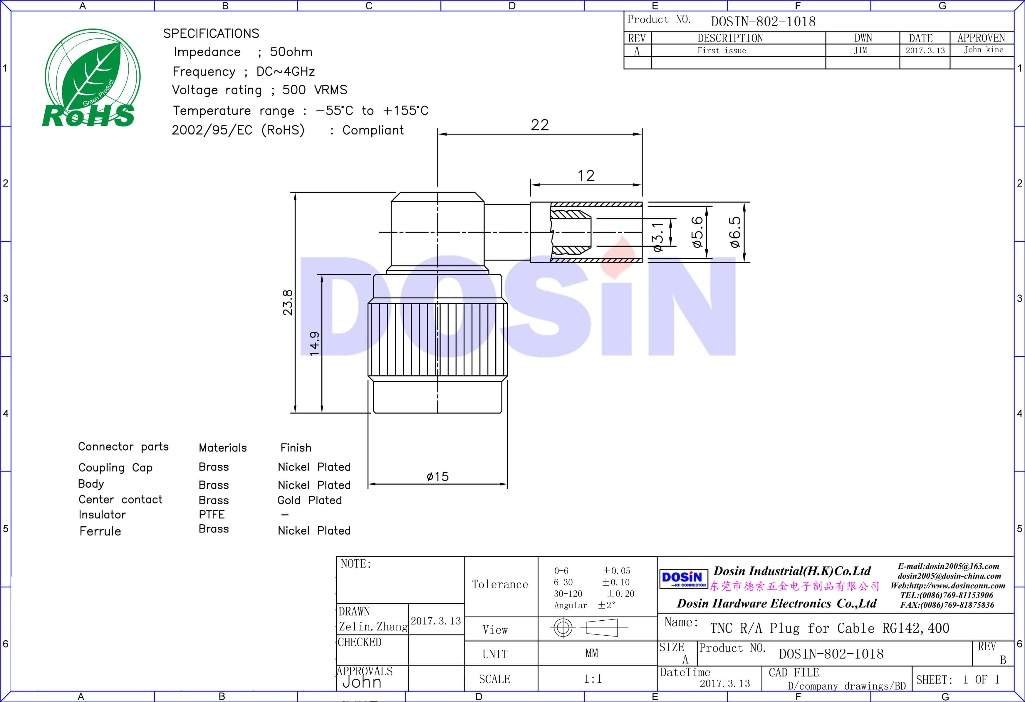 tnc射頻同軸線纜視頻線頭公頭彎式壓接rg142,400