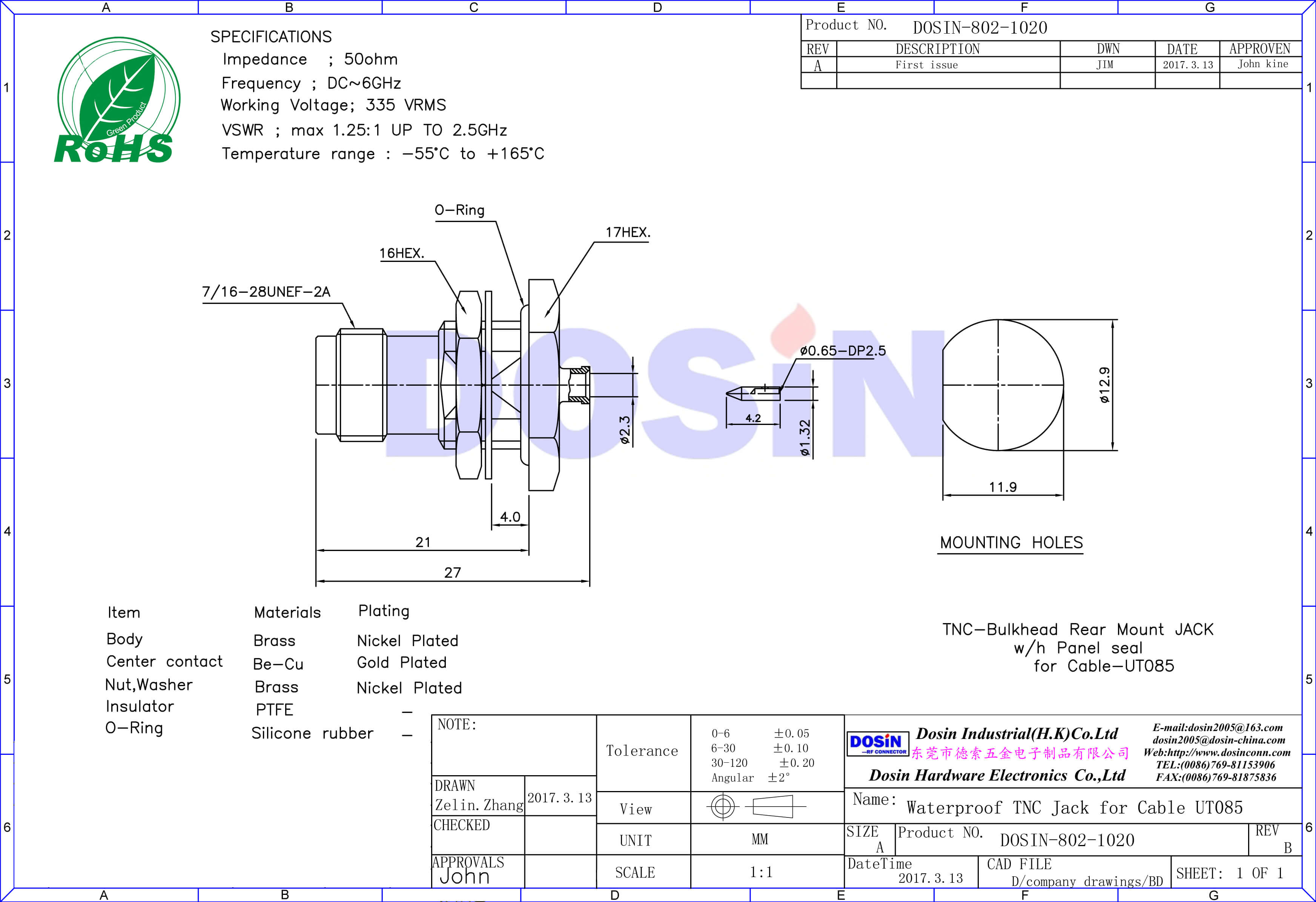 tnc射頻連接器直式穿墻50歐姆母頭面板安裝接線UT085