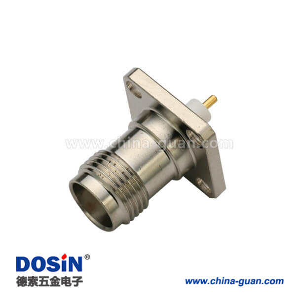 tnc射頻同軸連接器直式焊接母頭法蘭式4孔方形安裝盤(pán)