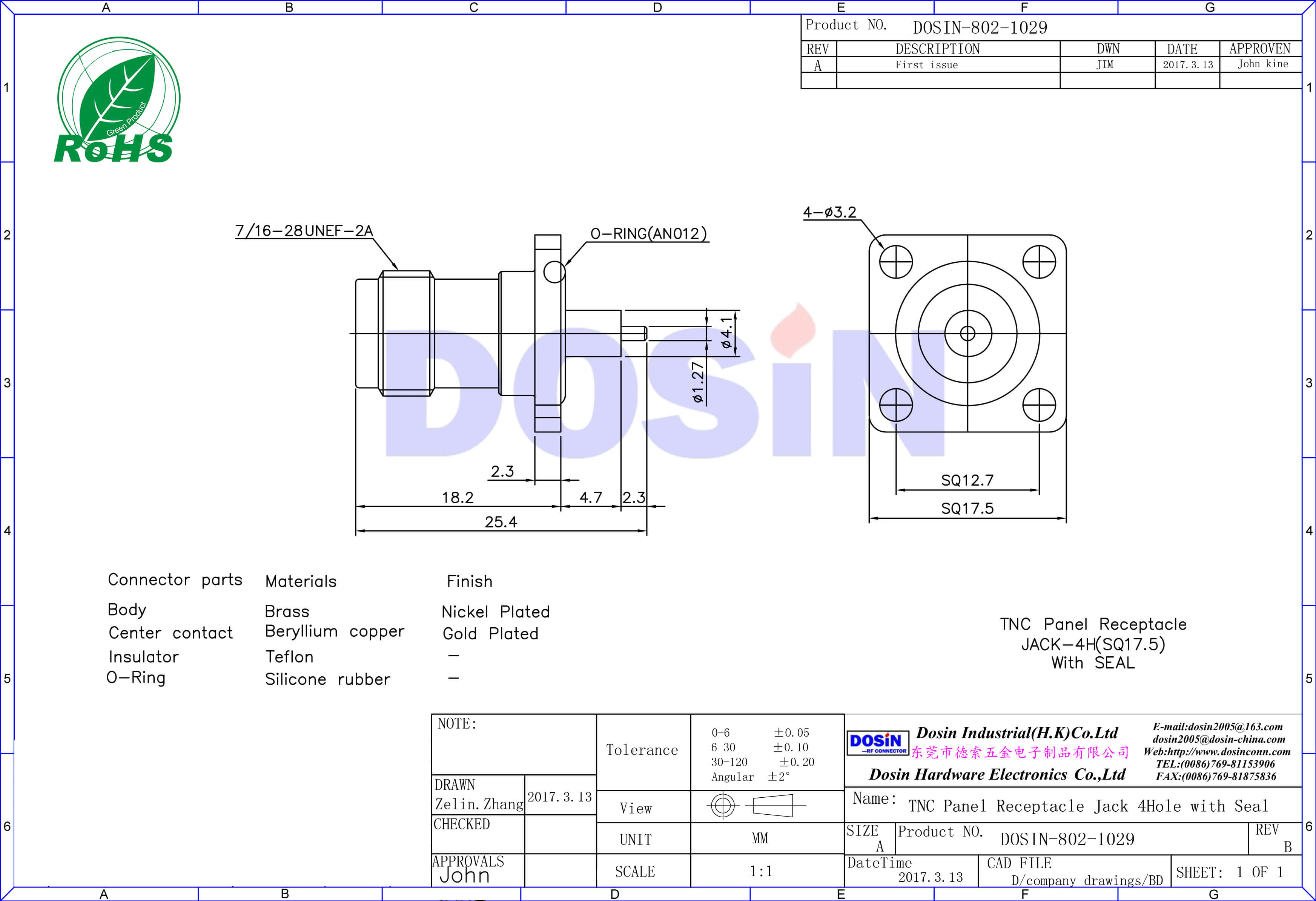 tnc直式母頭面板安裝4孔法蘭盤同軸rf射頻連接器