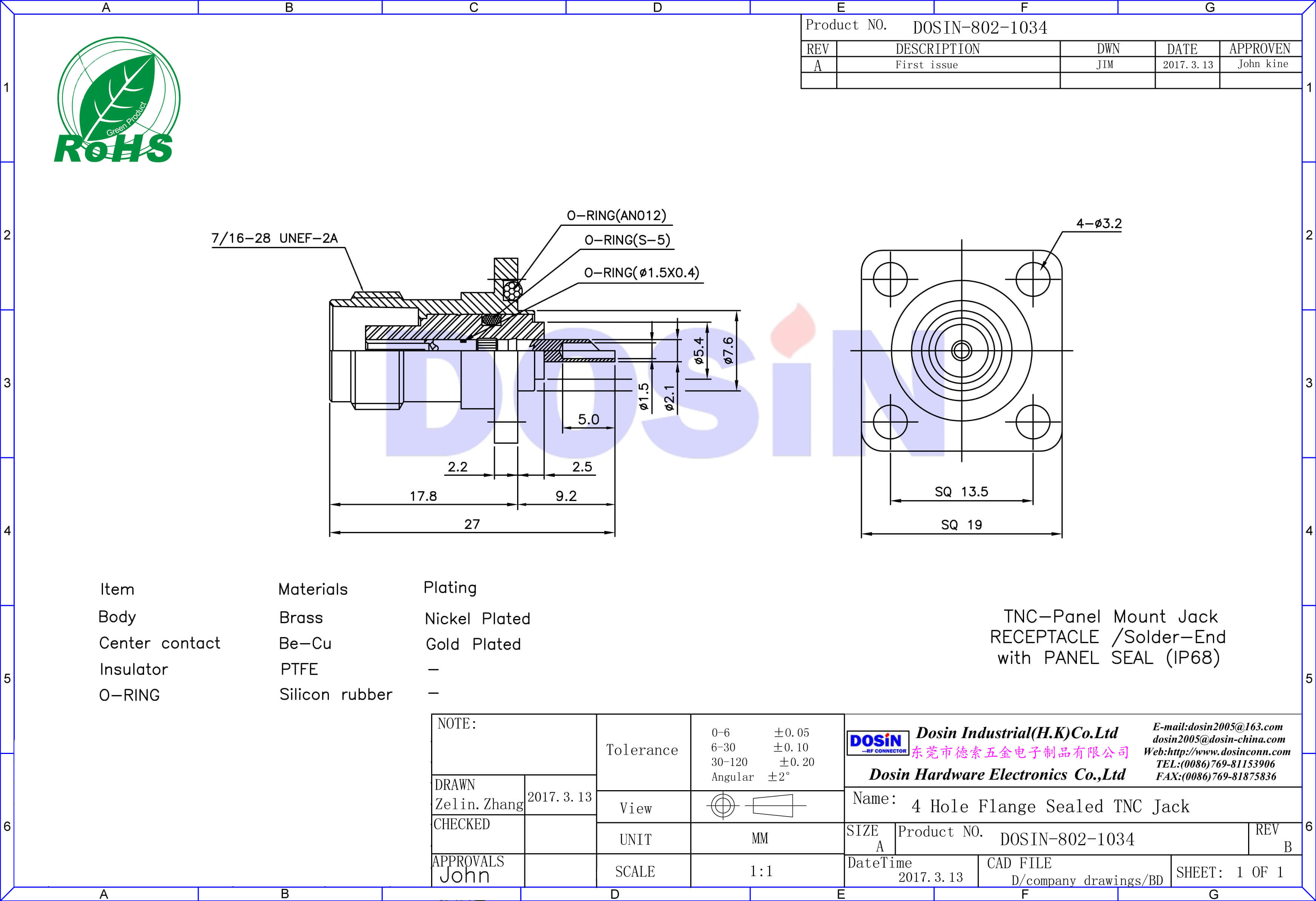 tnc連接器母頭面板安裝4孔方形法蘭直式焊接