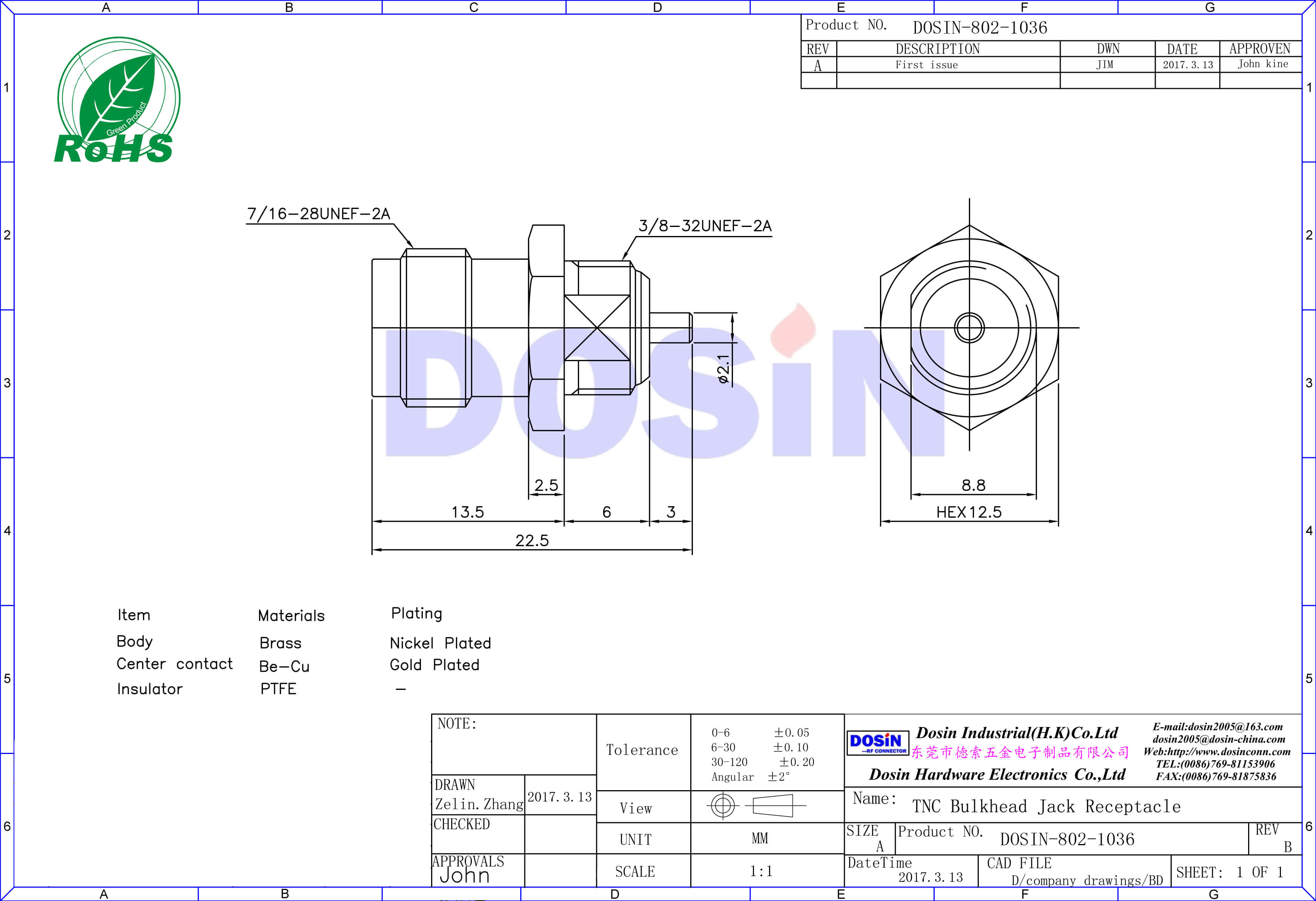 tnc型射頻連接器母頭面板安裝直式穿墻焊接