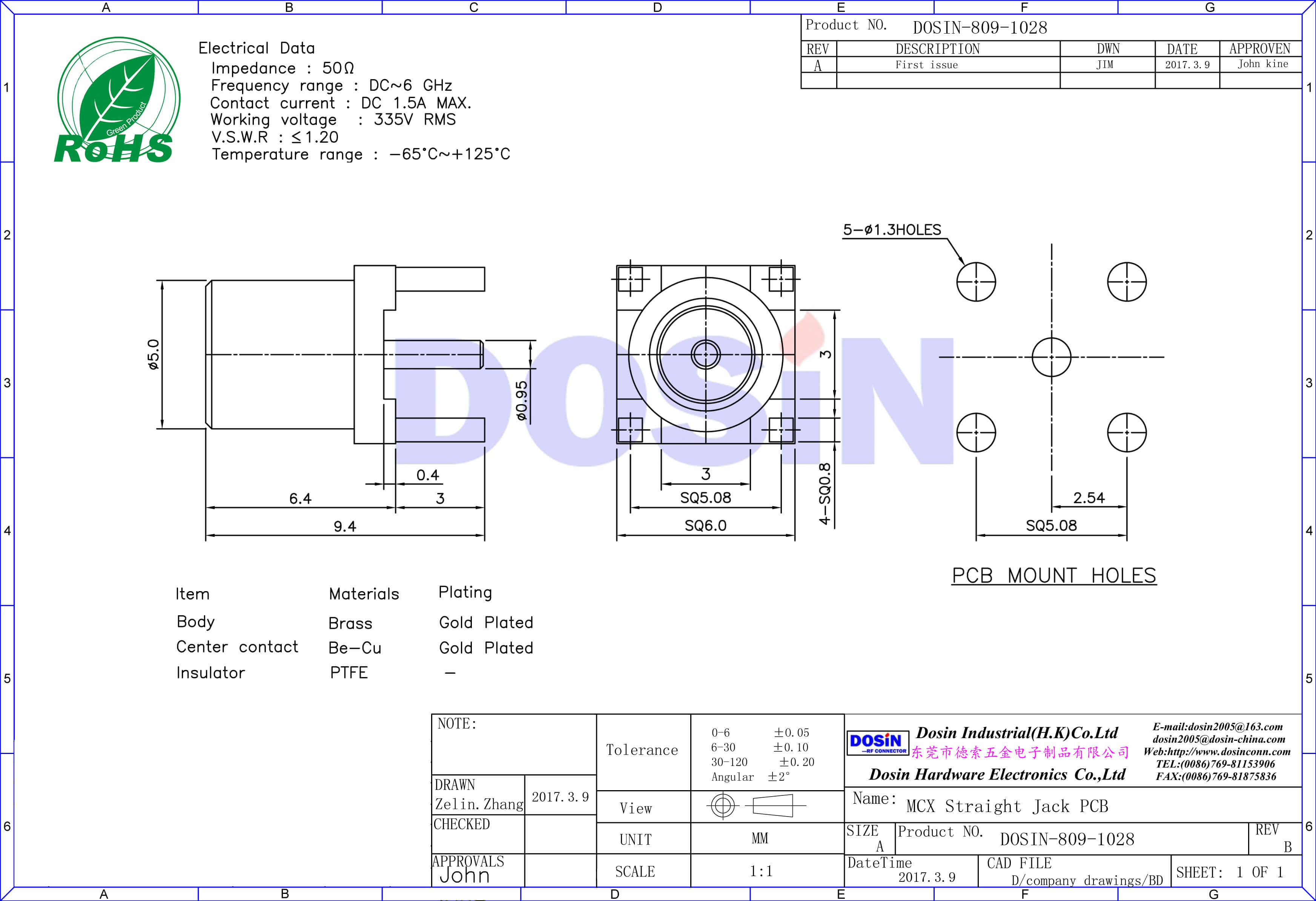 mcx母頭直式PCB板端有線電視線連接頭