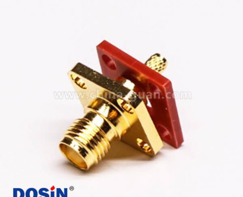 SMA四孔法蘭接頭母頭180度直式壓接同軸線纜防水