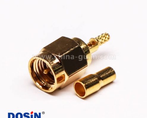 壓接SMA公頭直式鍍金開天窗接同軸線纜
