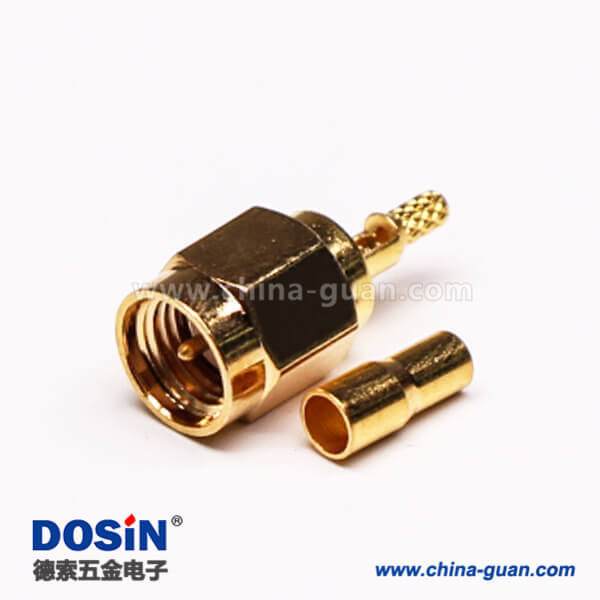壓接SMA公頭直式鍍金開(kāi)天窗接同軸線(xiàn)纜