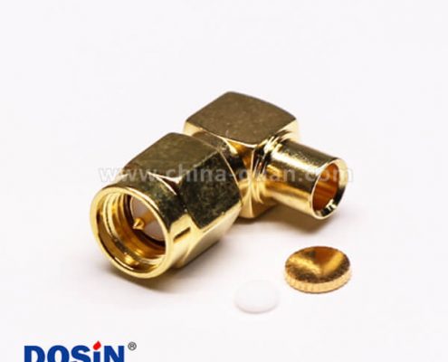 SMA線焊接公頭公針彎頭鍍金接同軸線纜