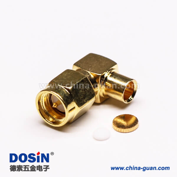 SMA線焊接公頭公針彎頭鍍金接同軸線纜