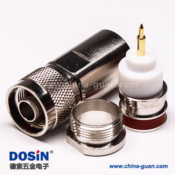 同軸N型接頭公頭180度直式螺母鎖緊接線